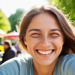 **

A close-up, vibrant photograph of a person genuinely smiling at the viewer. Focus on the crinkling around their eyes and the warmth radiating from their expression. The background should be softly blurred, perhaps suggesting a park or a sunny cafe. The overall feeling should be one of joy, approachability, and infectious happiness. Aim for a commercially appealing image suitable for use in articles about well-being and mental health. Capture the "dopamine rush" visually.

**